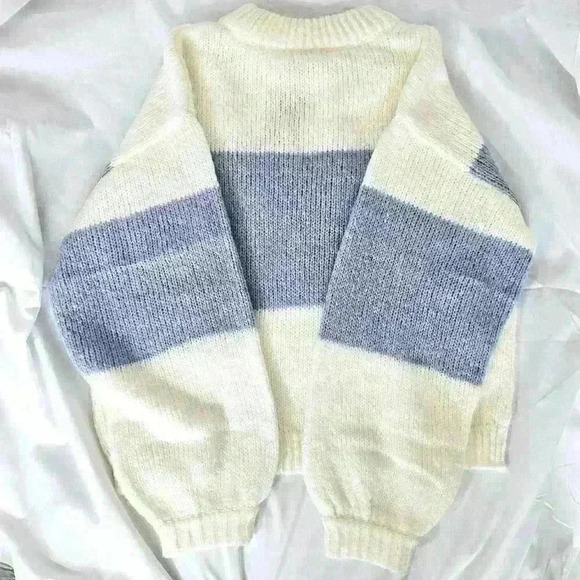 Lascana Oversized Colorblock Striped Crewneck Sweater, White & Blue, Size 0/2 - Picture 6 of 6